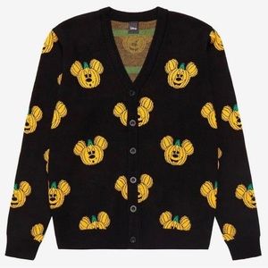 Cakeworthy  Disney Mickey Mouse Pumpkin Halloween Cardigan Sweater  NEW - Large
